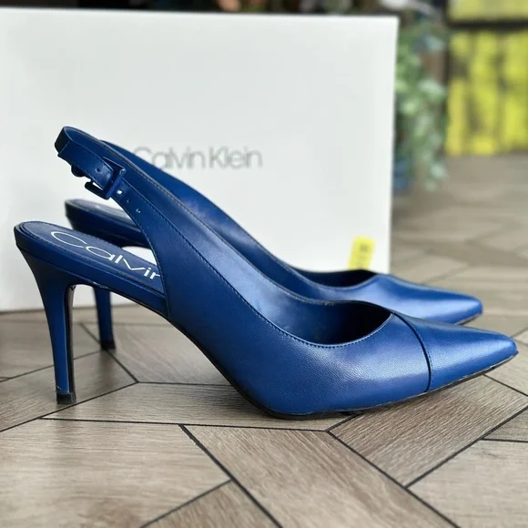 Calvin Klein Women's Royal Blue Gwenith Shiny Nappa Slingback Heels - Picture 5 of 14